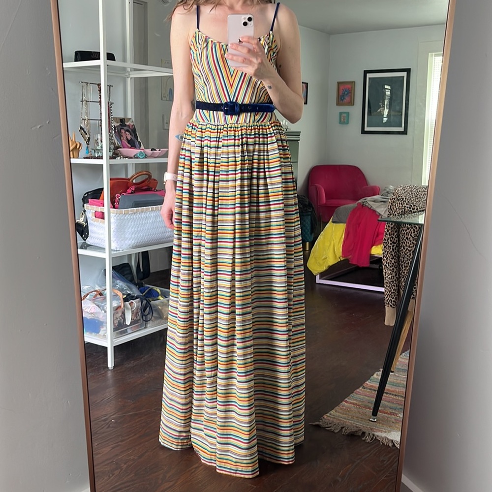 Vintage 1940s rainbow stripe ballgown. Handmade/couture. Size S/XS. Rare find!🌈